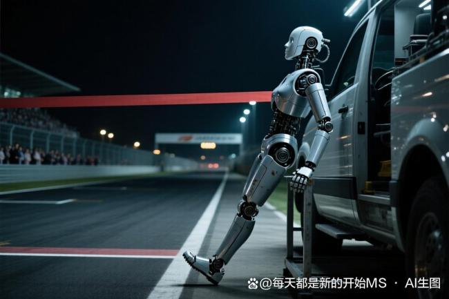 机器人冲线后坐车休息脚搭车架上