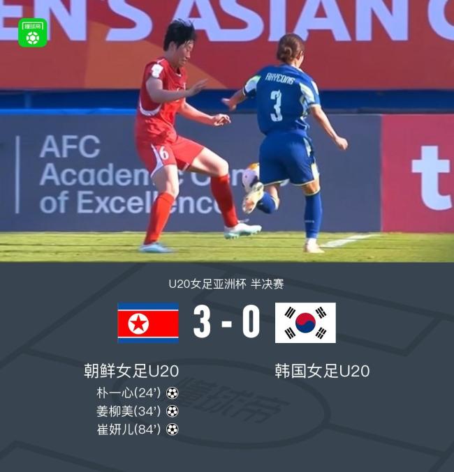 朝鲜队3-0韩国队,率先晋级U20女足亚洲杯决赛 朴一心世界波领衔三球完胜