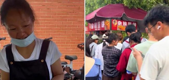 单亲妈妈摆摊被欺负大学生来撑腰