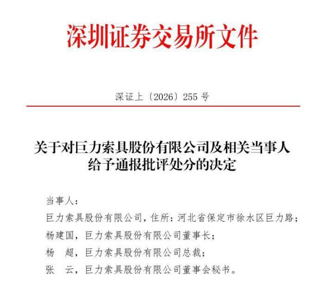 巨力索具被立案调查 信息披露违规引关注
