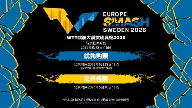 WTT欧洲大满贯瑞典站定档8月