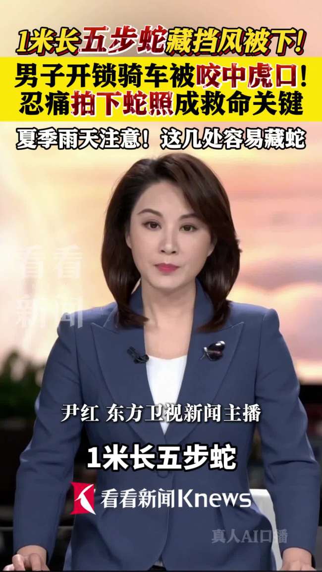 男子开锁骑车遭1米长五步蛇咬中