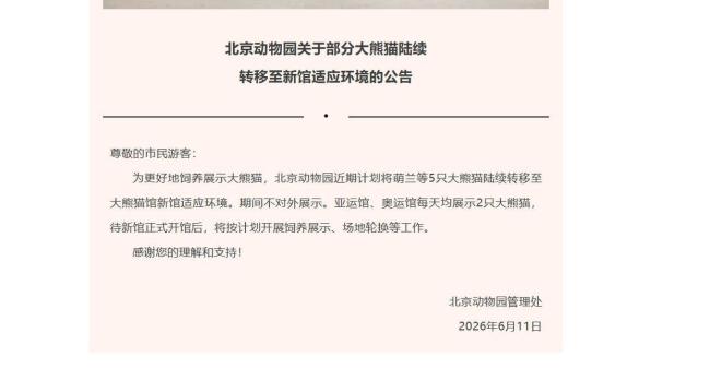 北京動物園萌蘭等5只大熊貓將陸續(xù)轉(zhuǎn)移至新館