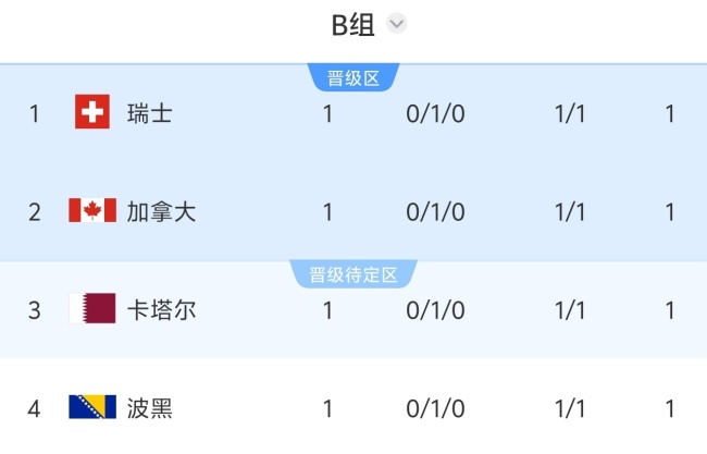 卡塔尔收获队史首个世界杯积分 绝平瑞士创历史