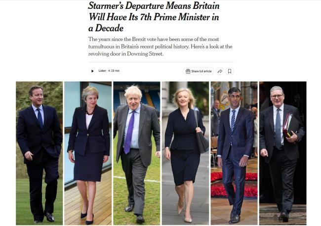 脱欧"公投十年 英国6位首相辞职：政治动荡未止
