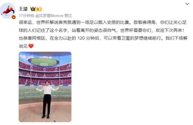 王濛世界杯解说首秀后发文