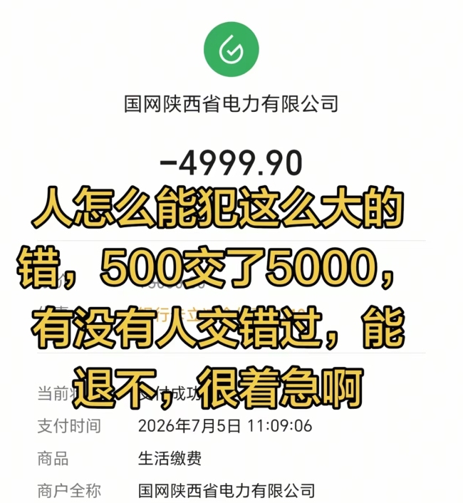 女子多输一个0误交5000元电费