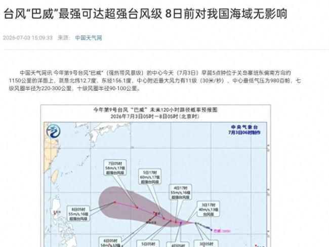 超级台风“巴威”可能一路刮到东北