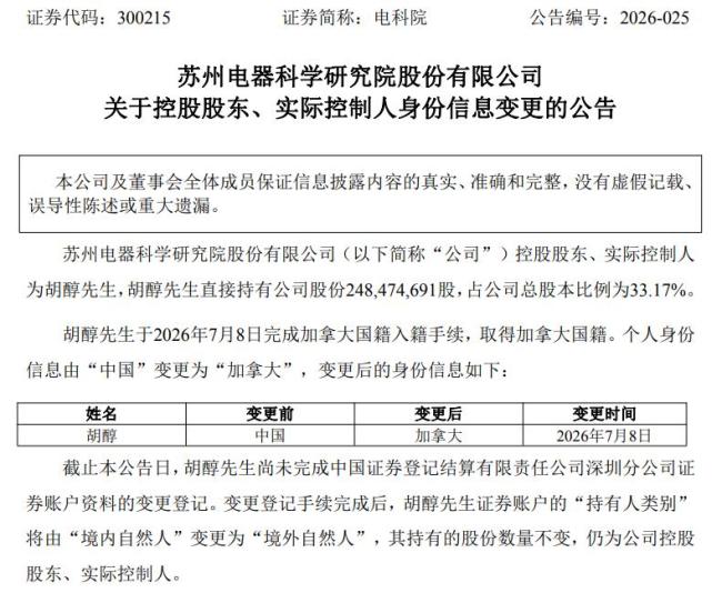 电科院实控人套现715万入籍加拿大