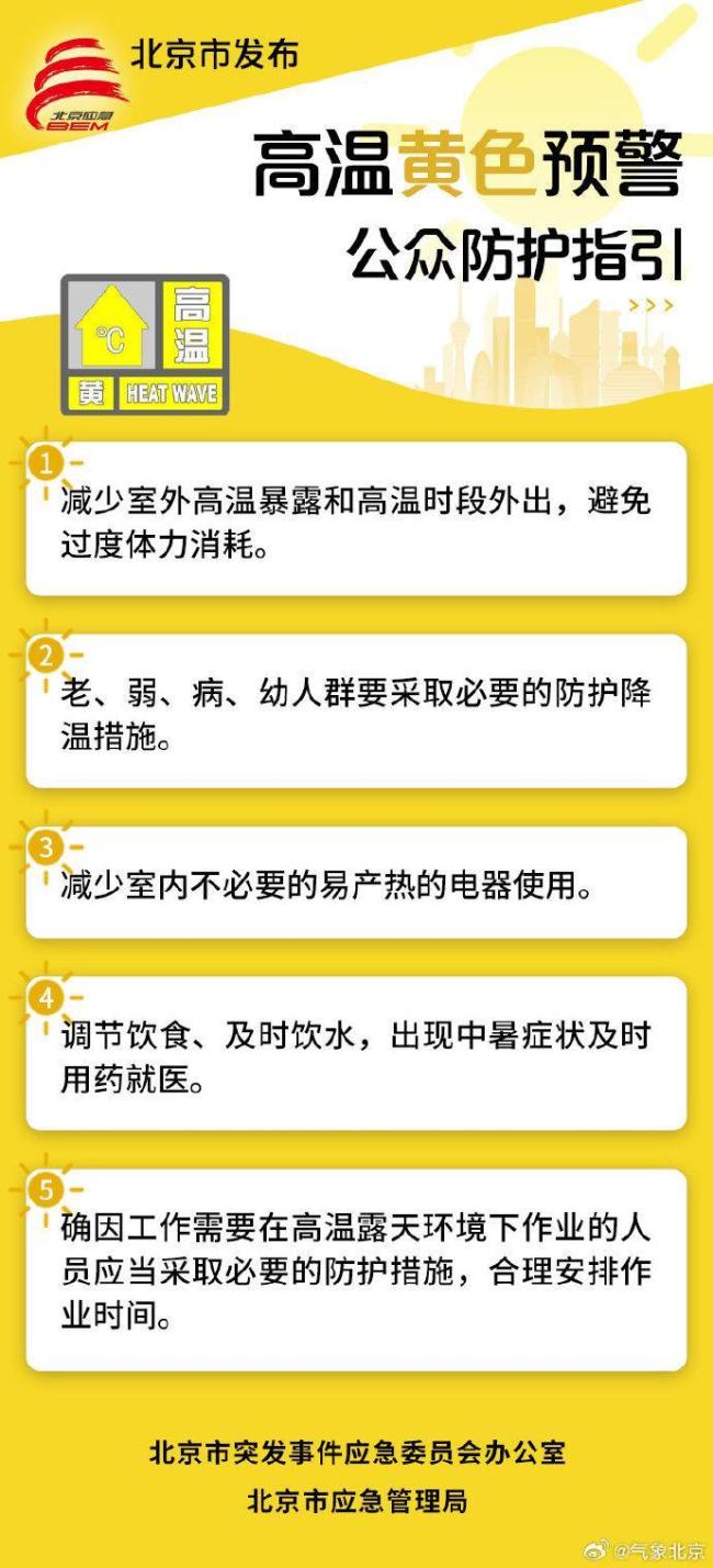 北京发布高温黄色预警