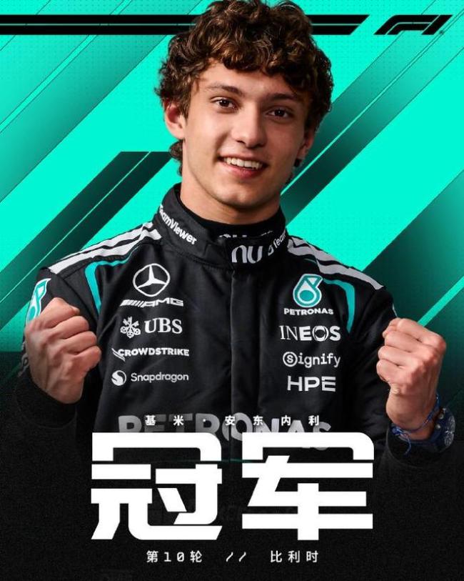 F1比利时站正赛:安东内利再夺冠!勒克莱尔第2 拉塞尔退赛