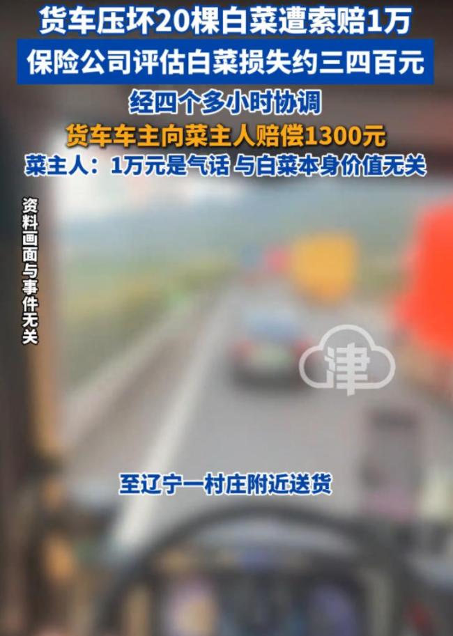 司机称压坏白菜被索赔1万元 天价赔偿引争议