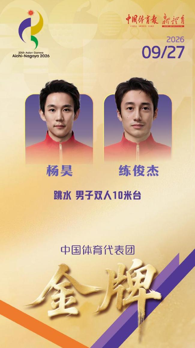中国队组合杨昊/练俊杰跳水男子双人10米台摘金 实现七连冠伟业