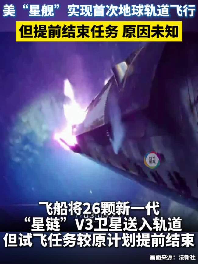 美“星舰”实现首次地球轨道飞行