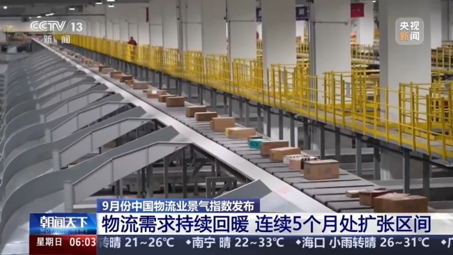 需求持续回暖 9月中国物流业景气指数发布