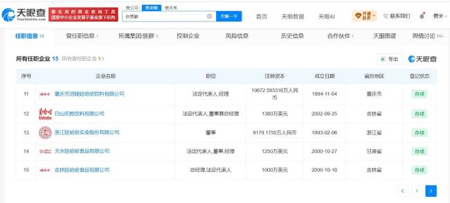 许思敏名下关联15家娃哈哈企业