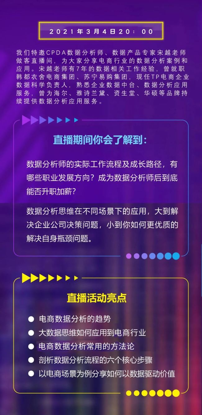 今晚八点，大咖开讲：电商业务场景中的数据分析