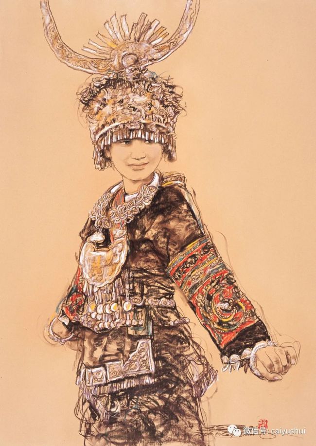 《苗歌声声》蔡玉水110*80cm粉彩2006 梳妆 彩墨作品|梳妆系列