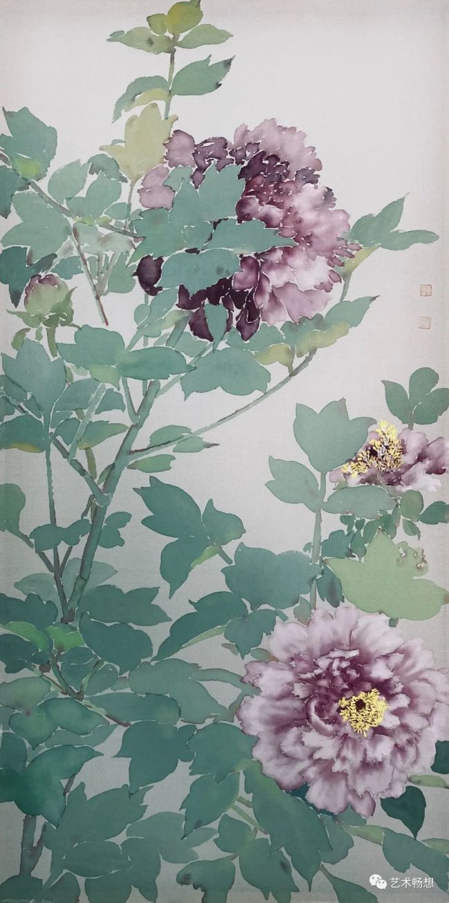 牡丹花开动泉城青年画家李恩成笔下清新雅逸的富贵花