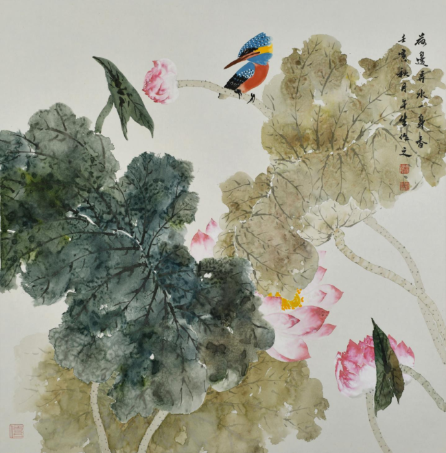 荷边弄水一身香,著名画家周午生应邀参展"丹青颂中华——全国书画名家
