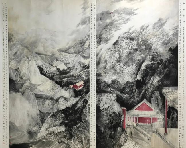 《白云终古绕岩阿》 200cm x 170cm▲孙文韬作品《白描山水》 纸本