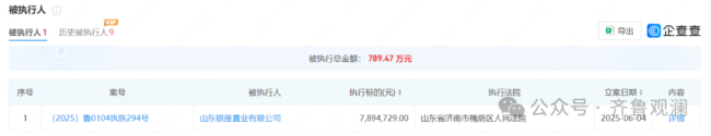 山东银座置业被执行789万,法人刘连春已被限制高消费
