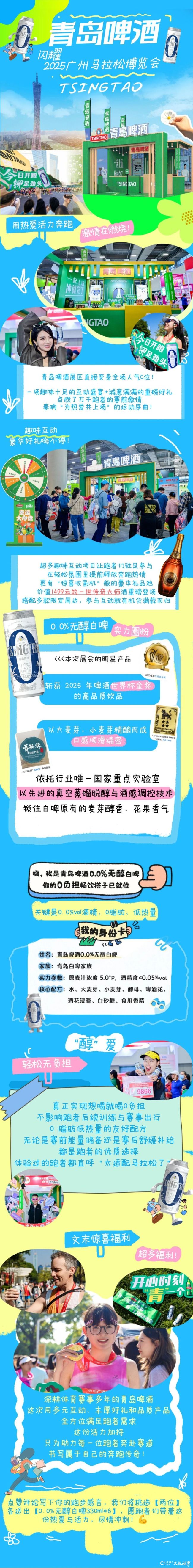 青岛啤酒0.0%无醇白啤闪耀2025广州马拉松博览会，“醇”爱点燃跑者激情