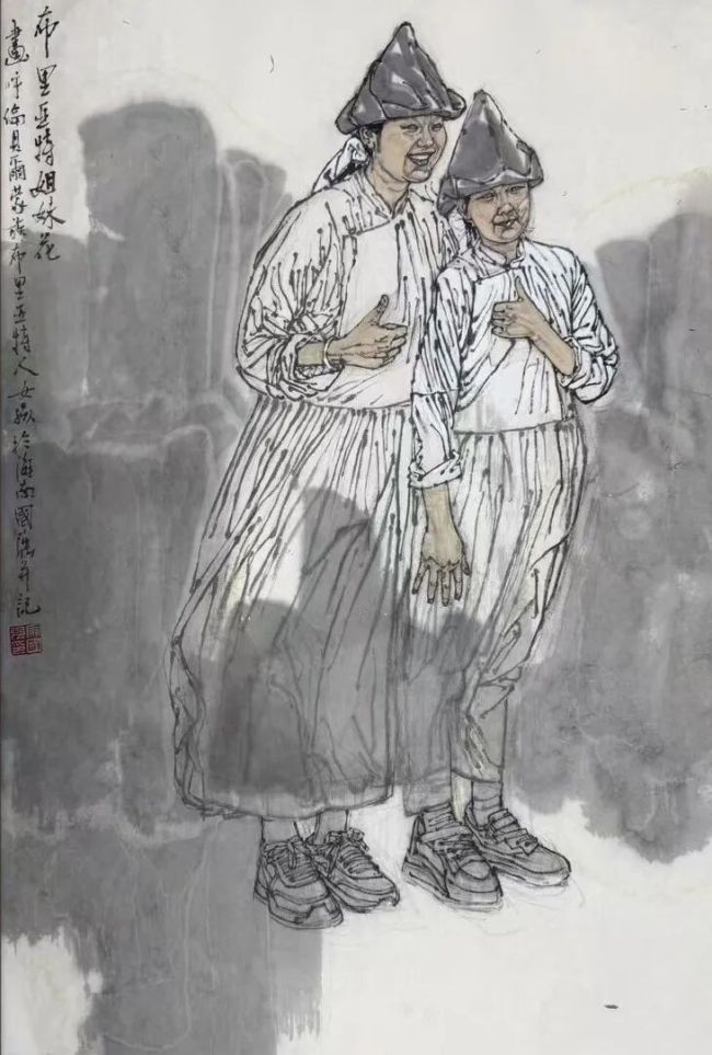 马国强·《布里亚特姐妹花》| 穿透宣纸的草原风,融进笔墨的姐妹情