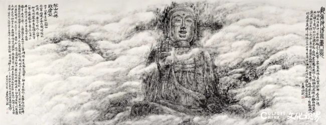 王界山向青州捐赠巨型焦墨国画《阿弥陀佛无量觉》