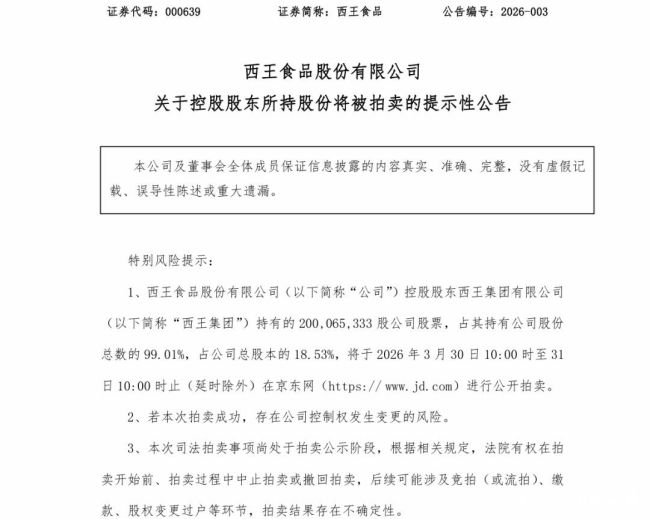 西王集团回应股权拍卖传闻：暂无国资及战投接洽，相关消息不实