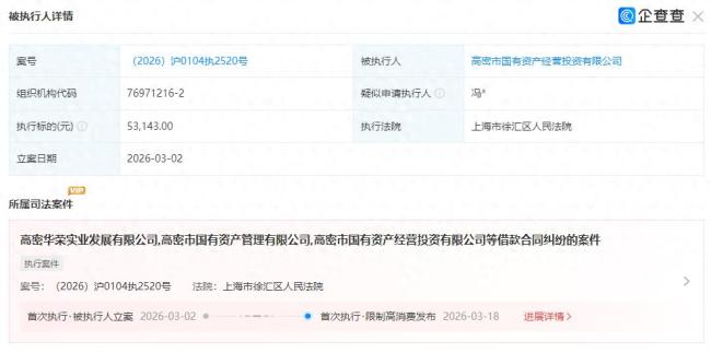 潍坊高密市国有资产经营投资有限公司又成被执行人，公司及法定代表人被限高
