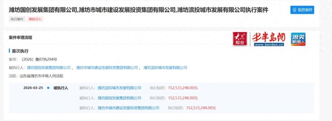 潍坊国创、城投、滨投三家国资投资平台同时被列为被执行人,执行标的均超1.5亿元