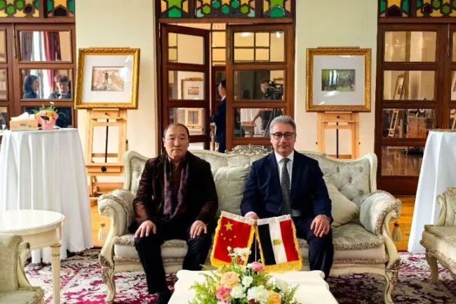 “一带一路·人类文明——卢禹舜作品展”昨日在埃及驻华大使馆隆重开幕