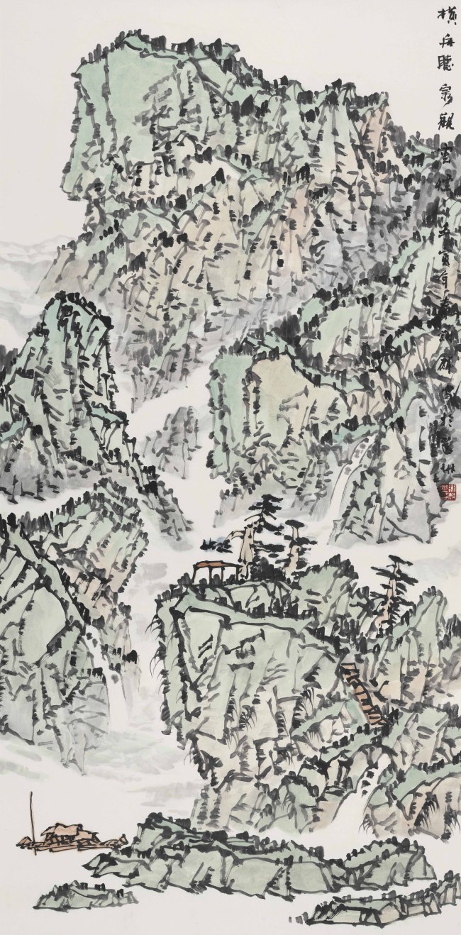 7.谢麟 横舟听泉观云烟 69×138㎝ 2022.jpg