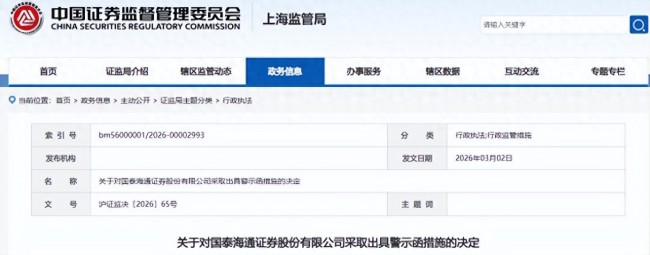 因在投行业务环节中存在失职行为，国泰海通证券、联储证券、中德证券、东方证券被同时警示