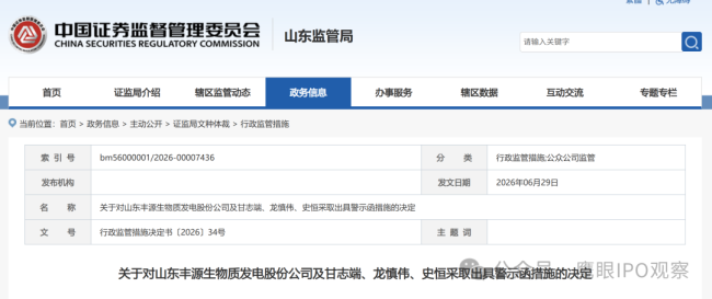 单日最高占用达3800万!山东证监局对丰源股份及多名高管出具警示函