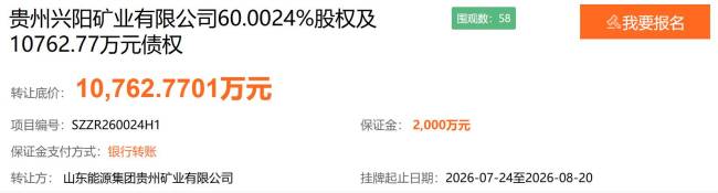 山东能源集团贵州矿业二度挂牌转让兴阳矿业股权债权,标的企业亏损持续扩大且删除安全许可风险披露条款