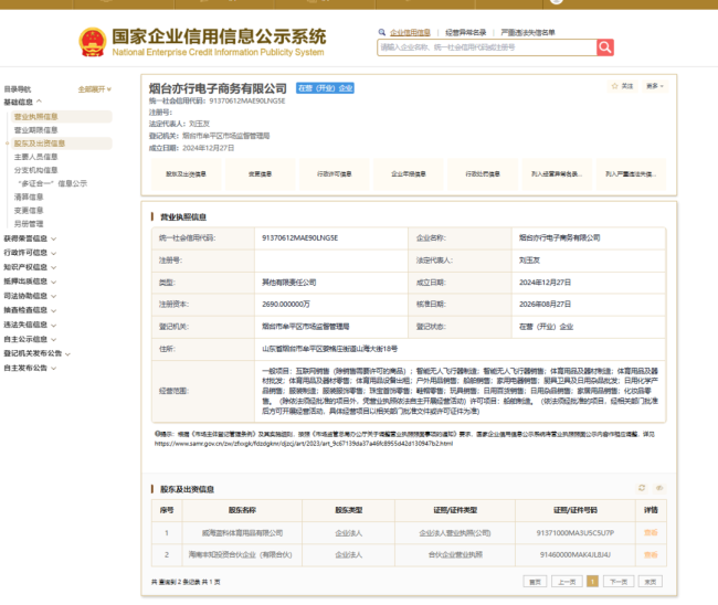 烟台亦行电商股权及法定代表人变更,原100%持股股东、资产百亿民企威海建设集团全部退出