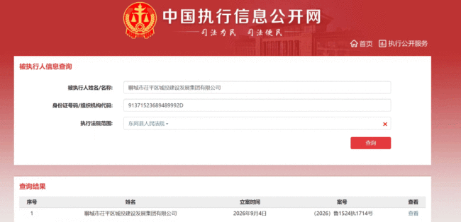 执行标的960.36万元！聊城市茌平区城投集团成被执行人