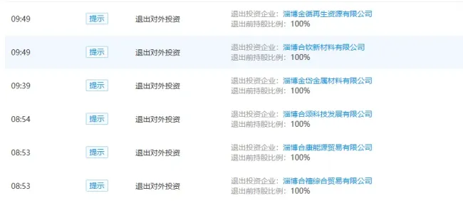 淄博金晟产发单日清退6家成立仅一年的全资子公司,多家注册地址相同引关注