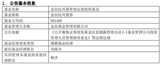 北京：金信民兴债券增聘基金经理刘雨卉，强化固定收益管理团队