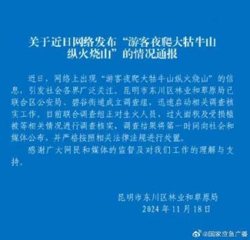 游客爬大牯牛山纵火烧山 官方通报 调查组已启动核实工作