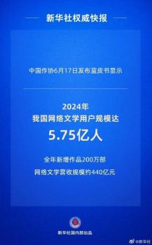 中国网络文学用户5.75亿人 阅读群体年轻化趋势明显