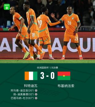 非洲杯：科特迪瓦3-0布基纳法索晋级8强 阿马德-迪亚洛传射建功 迪亚洛闪耀全场