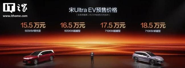 比亚迪宋Ultra EV预售15.5万元起 多项智能配置加持