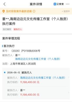 姜乘澜被执行1119万 新增被执行人信息