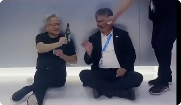 黃仁勛躺地喝啤酒 千億身價(jià)接地氣閑聊