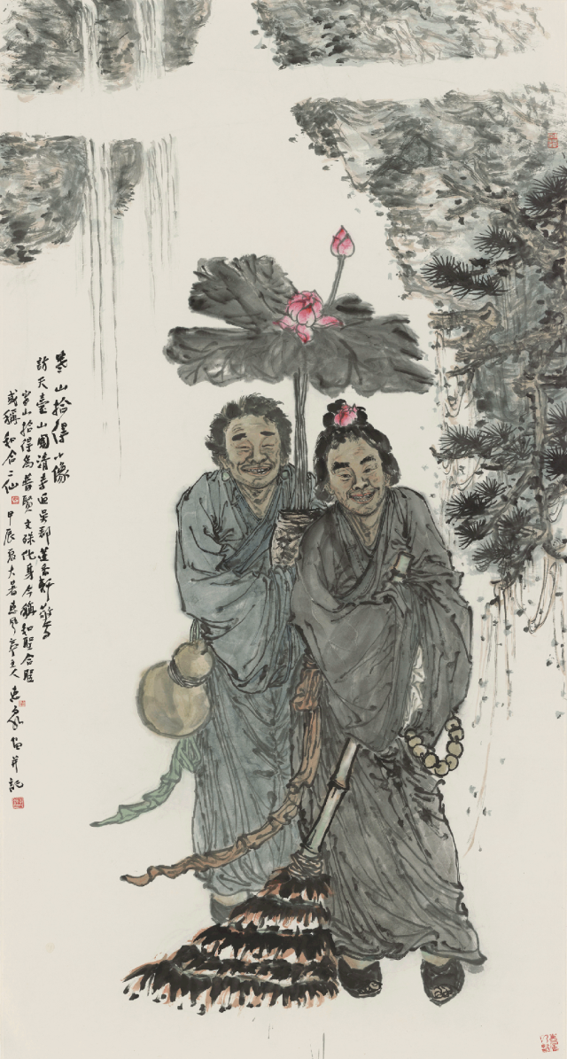 徐惠泉 国画180x97cm 寒山拾得图.gif